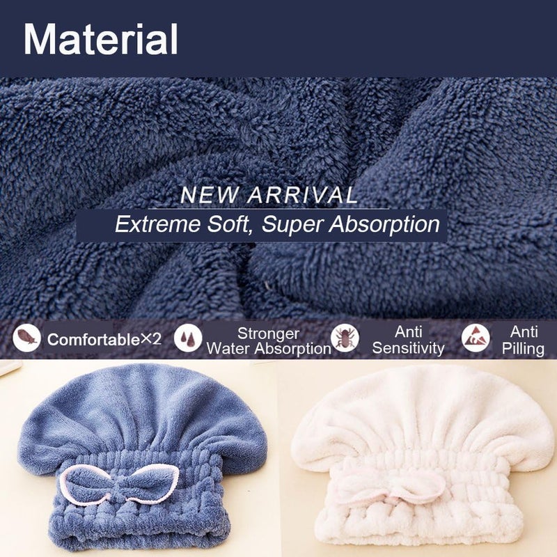 Jseng 2PC Microfiber Hair Drying Caps, Extrame Soft & Ultra Absorbent, Fast Drying Hair Turban Wrap Towels Shower Cap for Girls and Women - Image 5